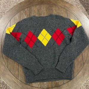 Vintage Christopher Hayes Crewneck 100% Wool Knit Argyle Sweater Size Large